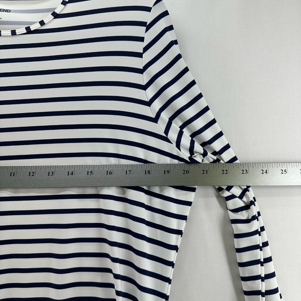 Lands End Top Women L Pullover Long Sleeve Cinched Drawstring Stripe White Black - Picture 5 of 11